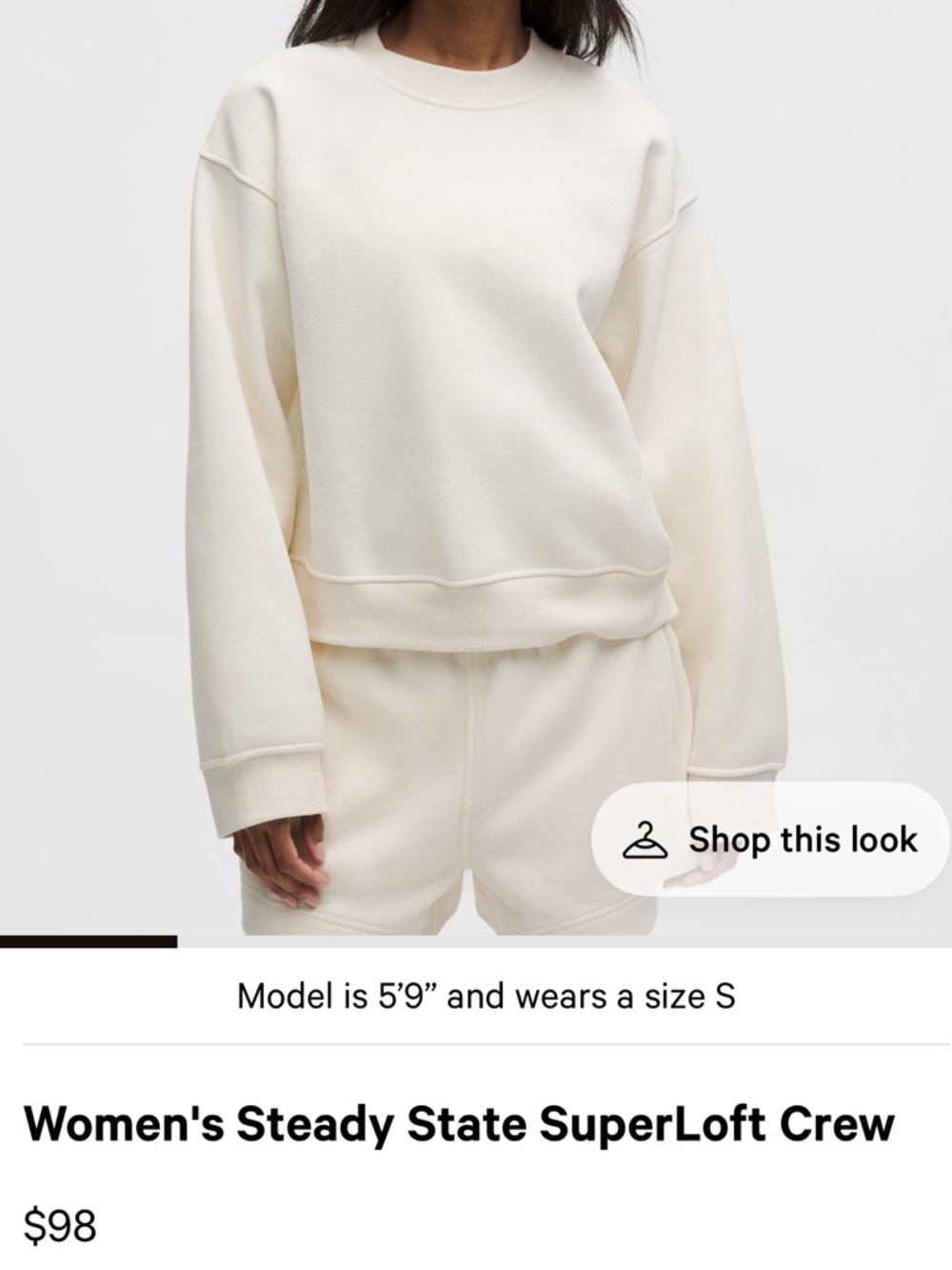lululemon athletica Women's Steady State SuperLoft Crew in Coconut Ivory